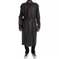 Bottega Veneta Black Leather Men's Waterproof Trench Coat Jacket