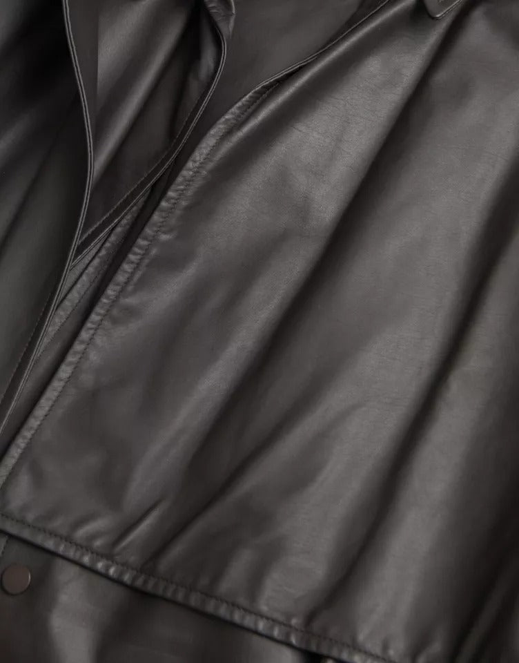 Bottega Veneta Black Leather Men's Waterproof Trench Coat Jacket
