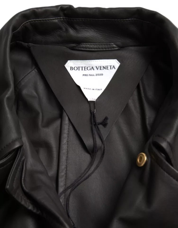 Bottega Veneta Black Leather Men's Waterproof Trench Coat Jacket