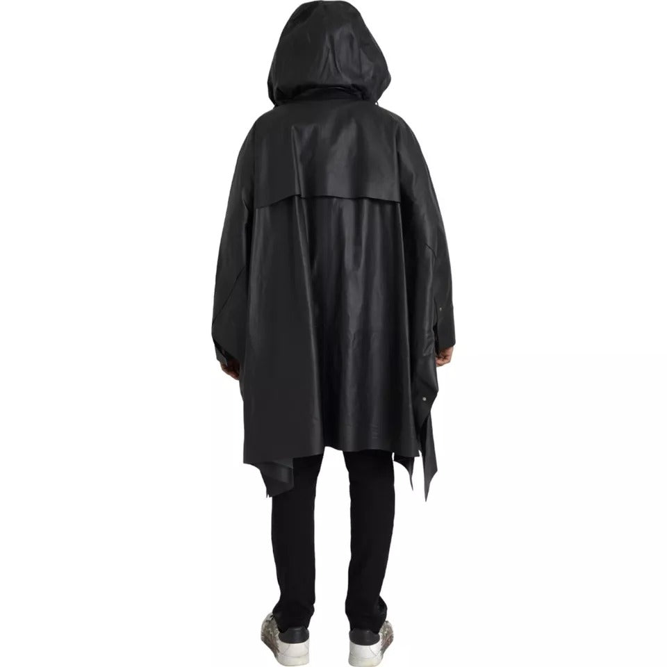 Bottega Veneta Schwarzes Leder Trenchcoat Jacke mit Kapuze