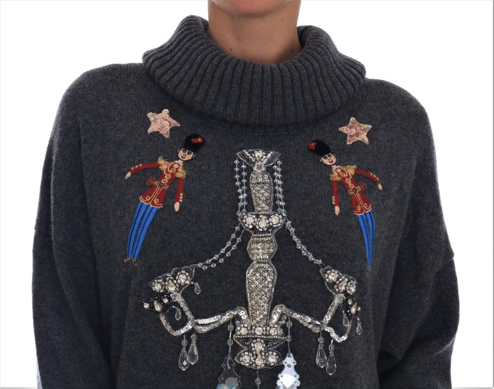 Dolce & Gabbana Fairy Tale Crystal Grey Cashmere Sweater