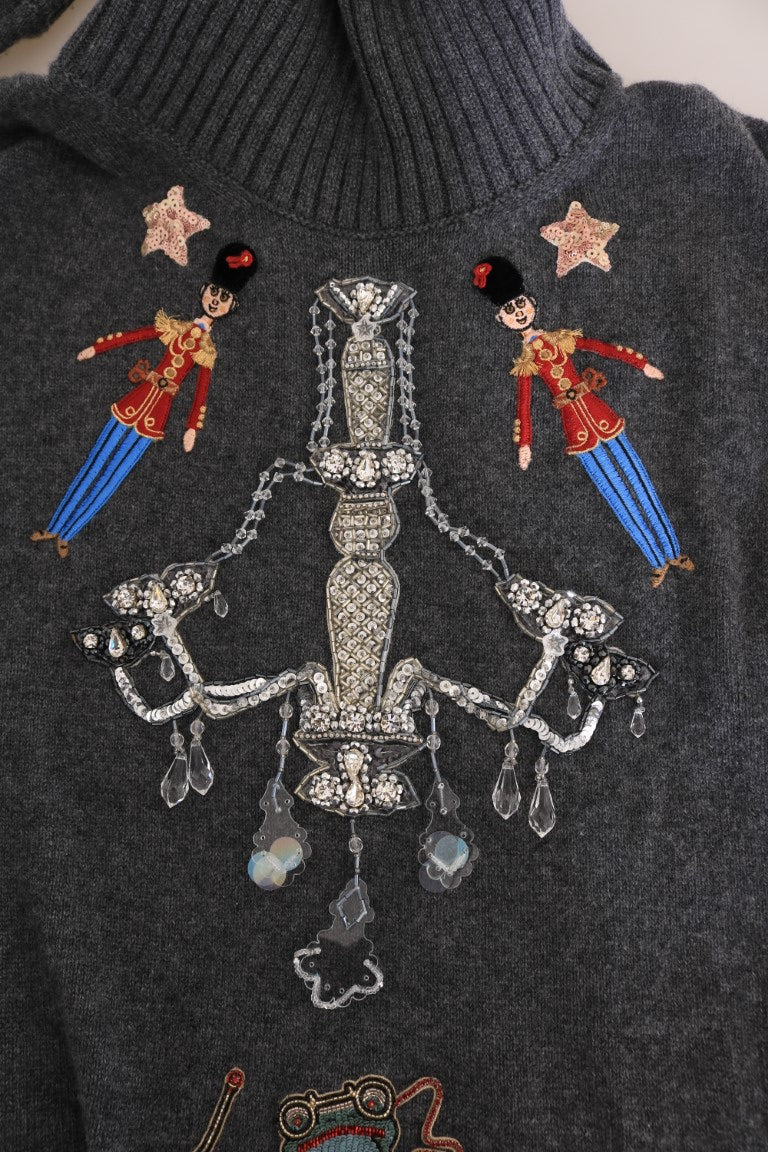 Dolce & Gabbana Fairy Tale Crystal Grey Cashmere Sweater