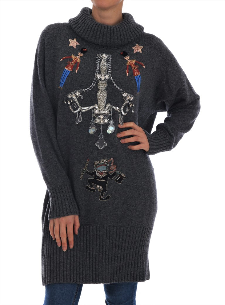 Dolce & Gabbana Fairy Tale Crystal Grey Cashmere Sweater