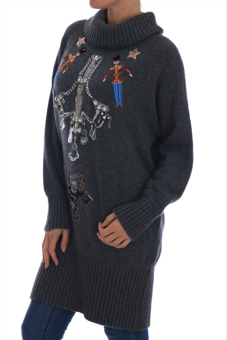 Dolce & Gabbana Fairy Tale Crystal Grey Cashmere Sweater