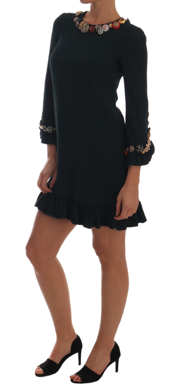 Dolce & Gabbana Crystal Green A-Line Stretch Mini Dress