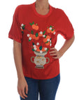 Dolce & Gabbana Rote Seidenbluse mit Orangenblüten und Kristall