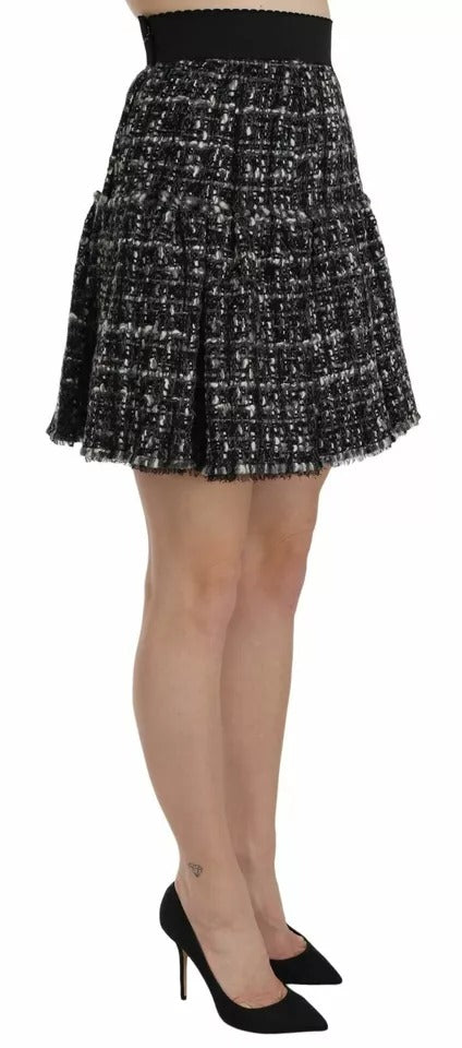 Dolce & Gabbana Schwarzer karierter Wollminirock mit Volant
