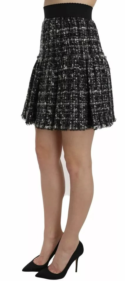 Dolce & Gabbana Schwarzer karierter Wollminirock mit Volant