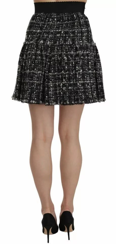 Dolce & Gabbana Schwarzer karierter Wollminirock mit Volant