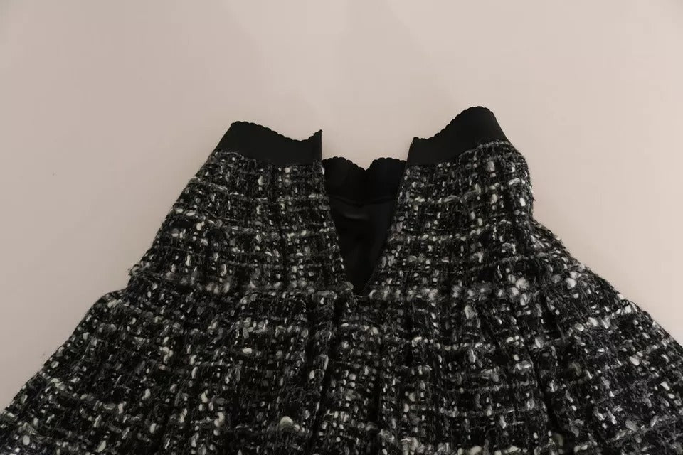 Dolce & Gabbana Schwarzer karierter Wollminirock mit Volant