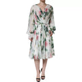 Dolce & Gabbana Weißes Midikleid mit Blumendruck aus Seide in A-Linie