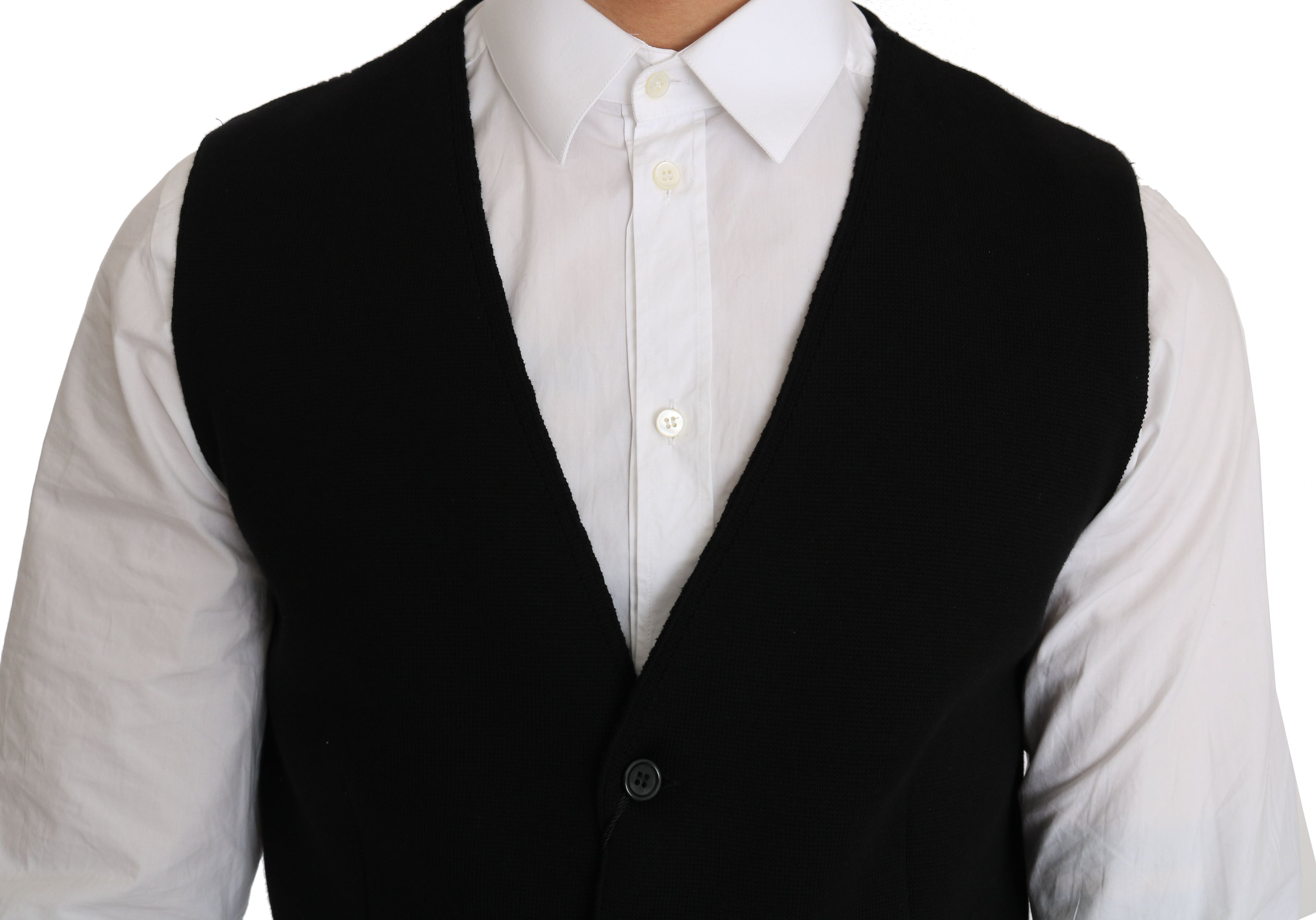 Dolce & Gabbana Schwarzes Baumwollkleid mit gewebter Weste
