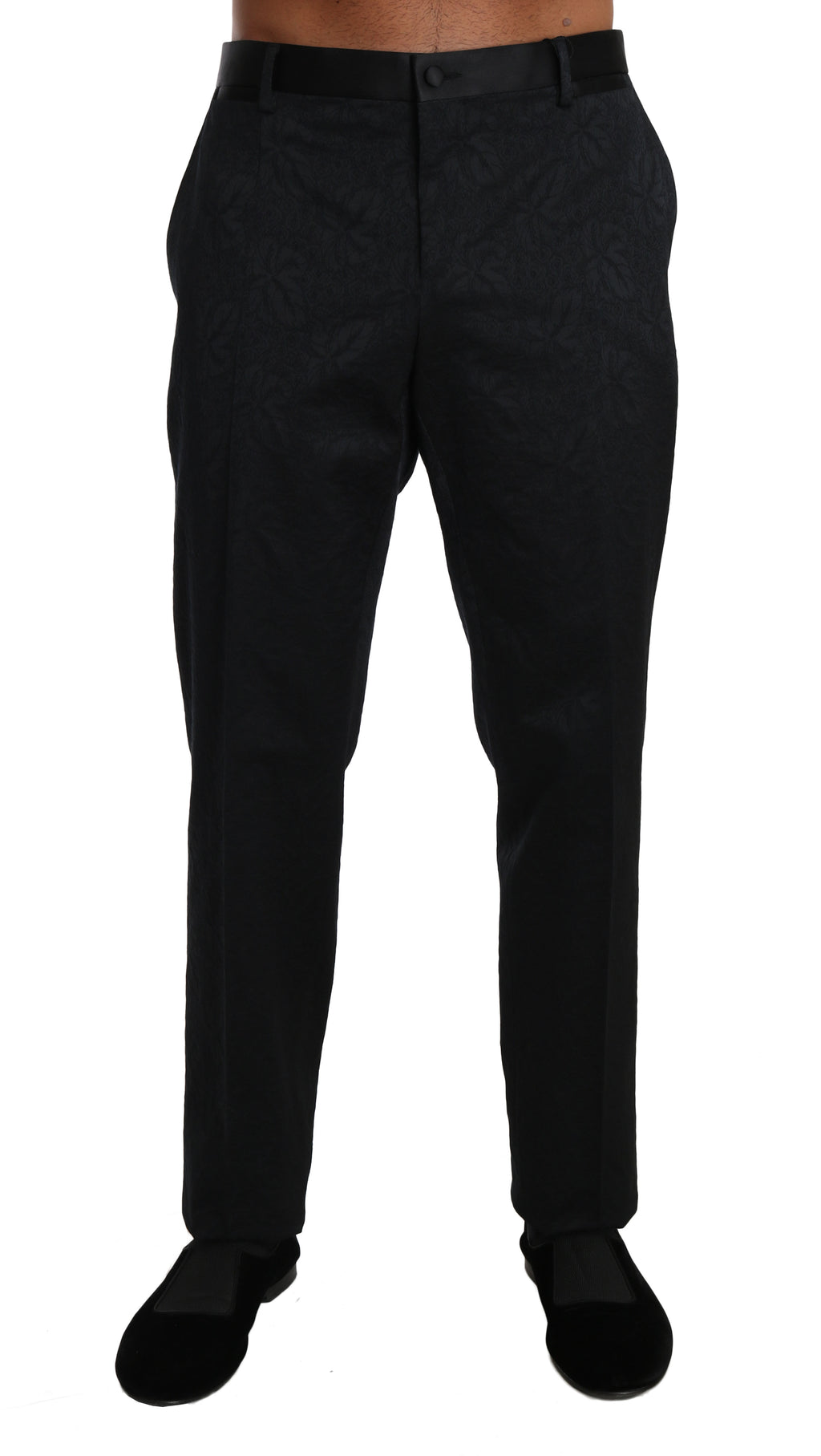 Dolce & Gabbana Schwarz Baumwolle Brokat Formelle Hose Hose