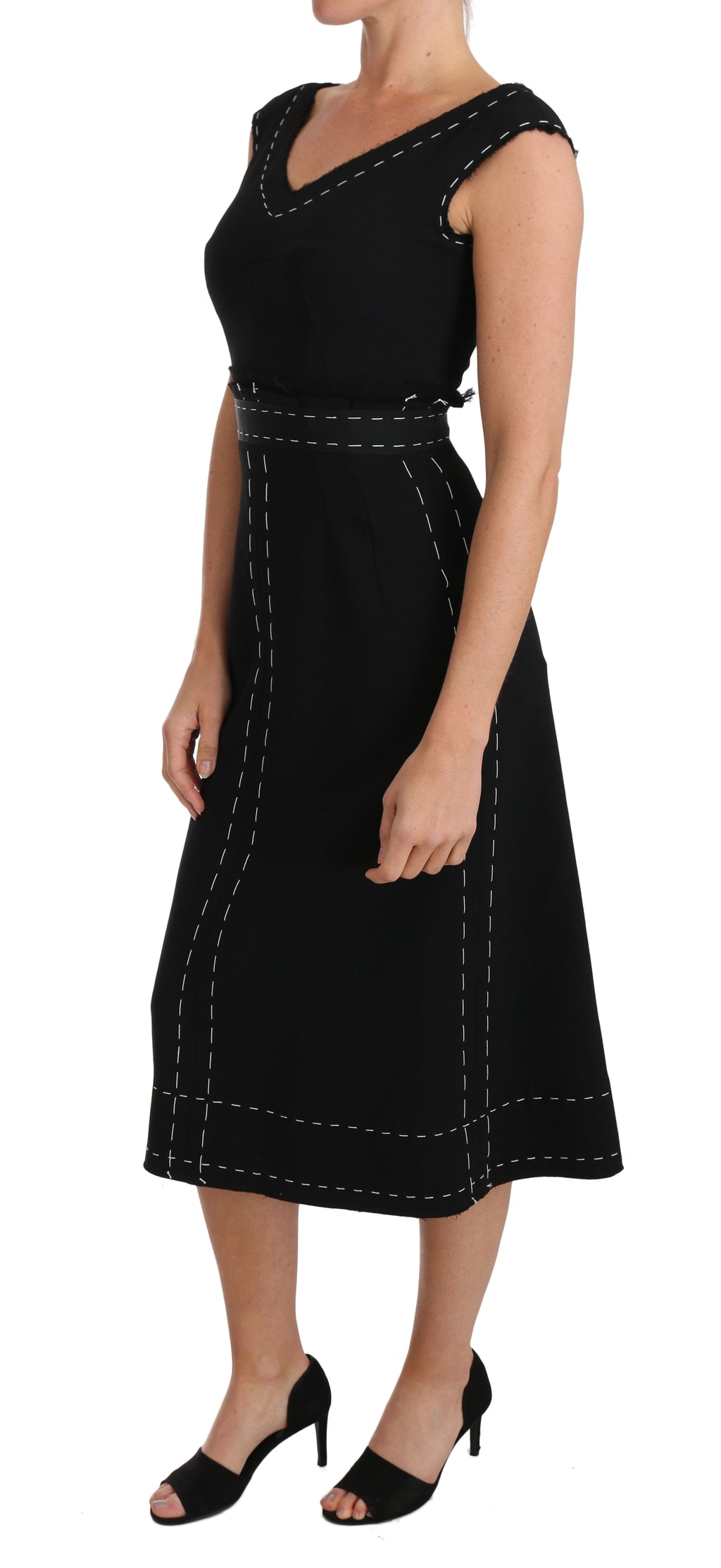 Dolce & Gabbana Black Stretch A-Line Wool Sheath Dress