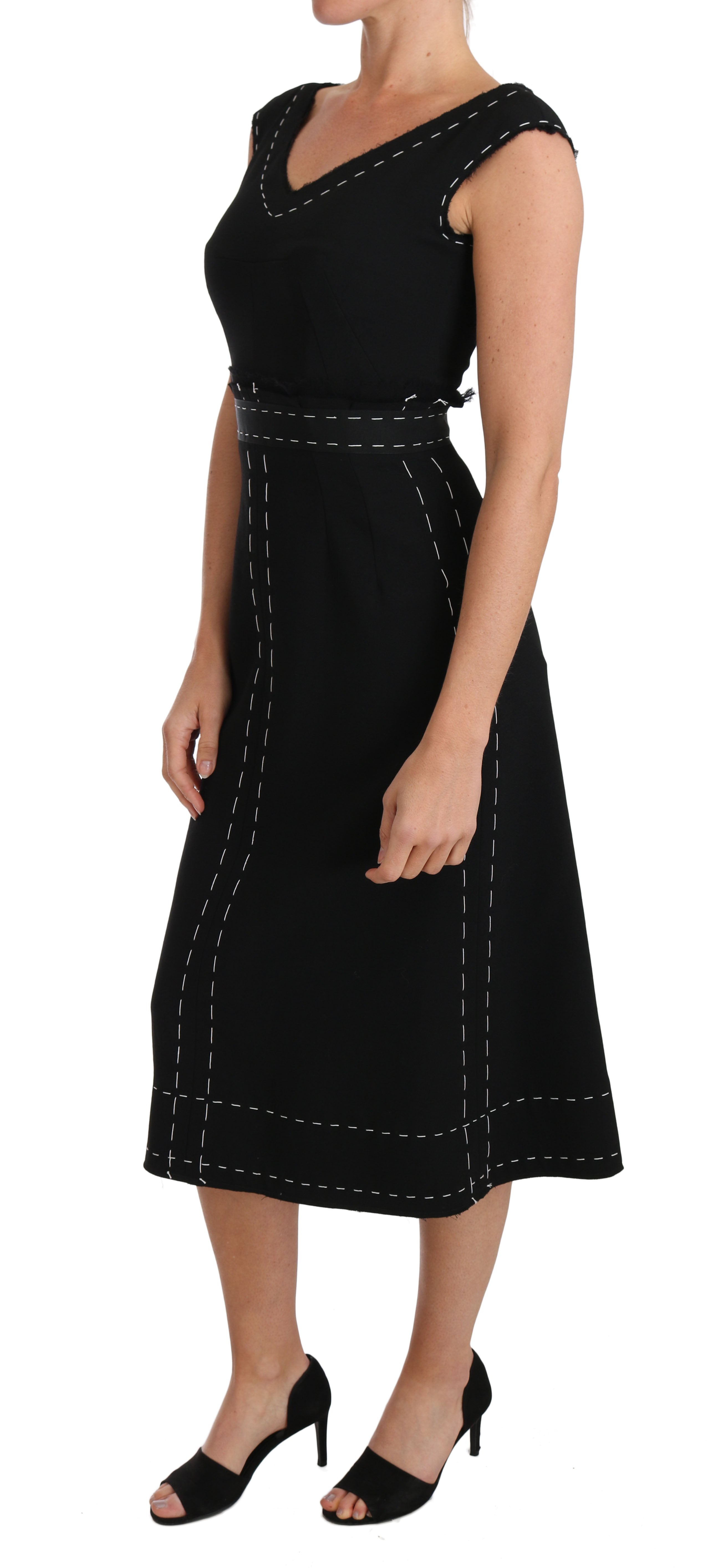 Dolce & Gabbana Black Stretch A-Line Wool Sheath Dress