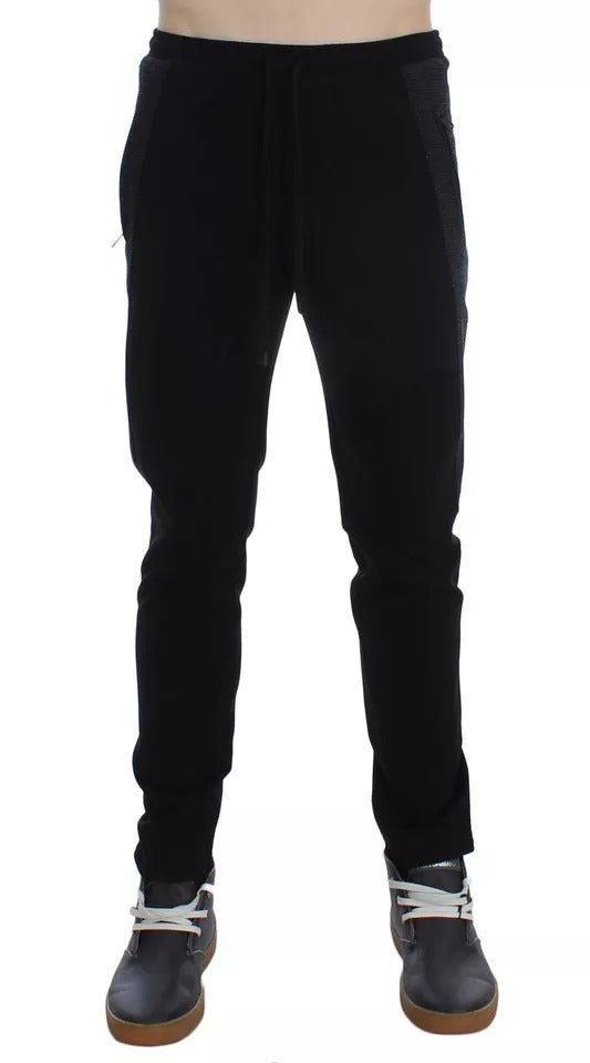 Dolce & Gabbana Schwarz Grau Wolle Casual Hose Streifen Hose