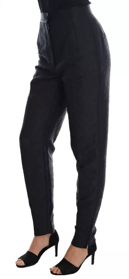 Dolce & Gabbana Black Floral Brocade High-Waisted Trousers