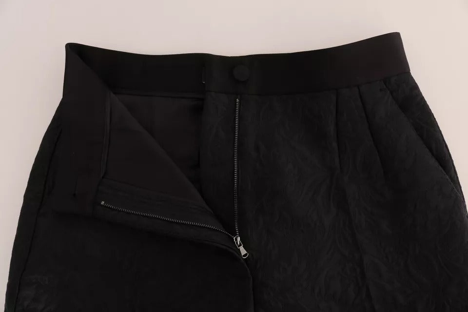 Dolce & Gabbana Black Floral Brocade High-Waisted Trousers