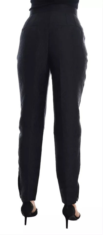 Dolce & Gabbana Black Floral Brocade High-Waisted Trousers