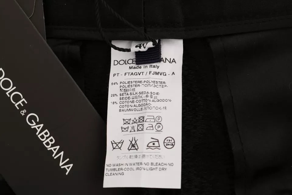 Dolce & Gabbana Black Floral Brocade High-Waisted Trousers