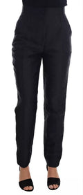 Dolce & Gabbana Black Floral Brocade High-Waisted Trousers