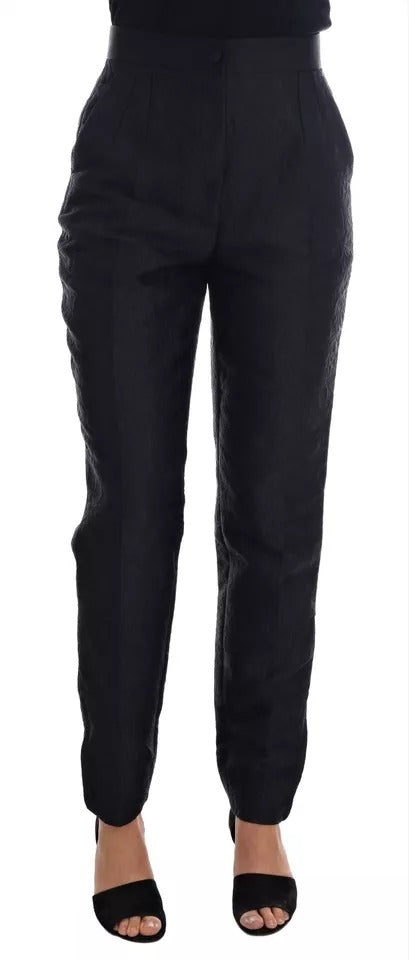 Dolce & Gabbana Black Floral Brocade High-Waisted Trousers
