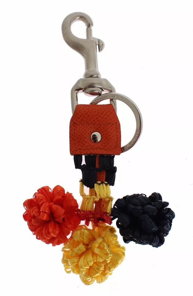 Dolce & Gabbana Red Yellow Raffia Leather Buckle Finder Keyring Keychain