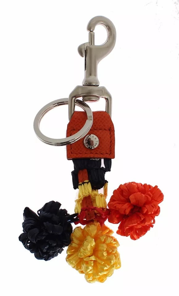 Dolce & Gabbana Red Yellow Raffia Leather Buckle Finder Keyring Keychain