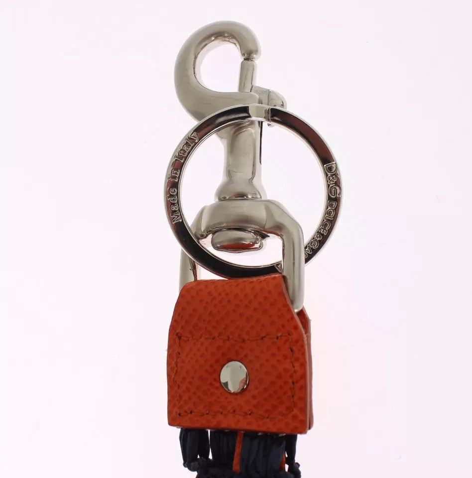Dolce & Gabbana Red Yellow Raffia Leather Buckle Finder Keyring Keychain