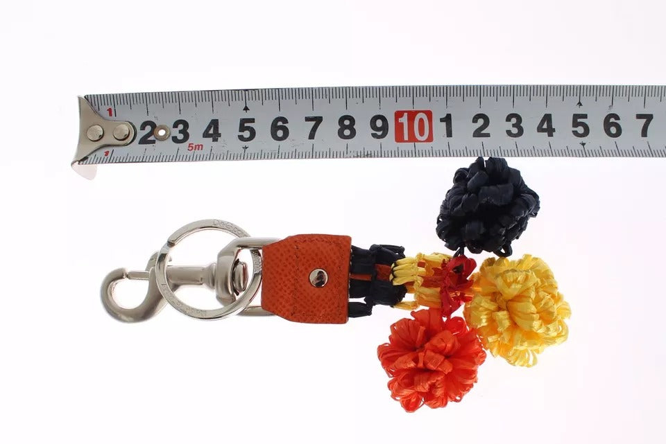 Dolce & Gabbana Red Yellow Raffia Leather Buckle Finder Keyring Keychain