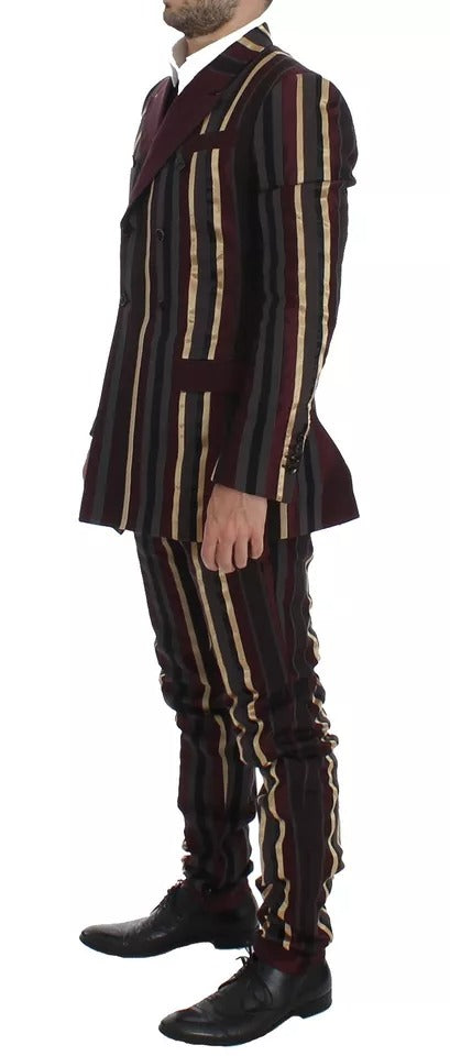 Dolce & Gabbana Multicolor Striped Runway 3 Piece Slim Fit Waistcoat Suit