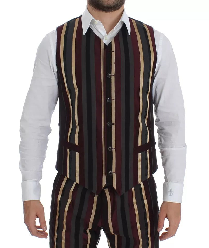 Dolce & Gabbana Multicolor Striped Runway 3 Piece Slim Fit Waistcoat Suit