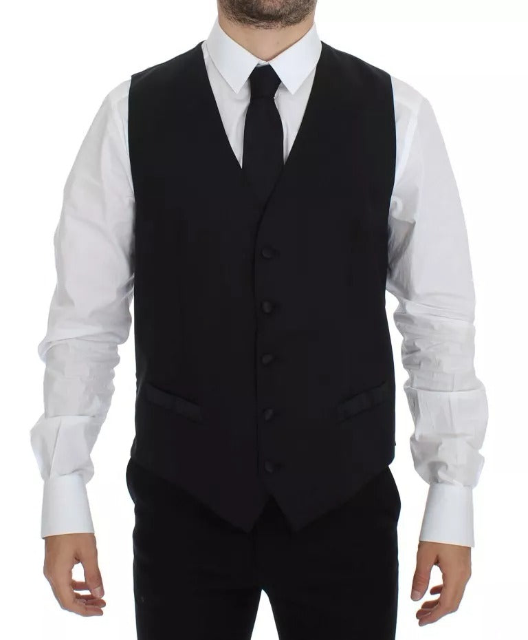 Dolce & Gabbana Black Wool-Silk Dress Gilet Jacket Vest