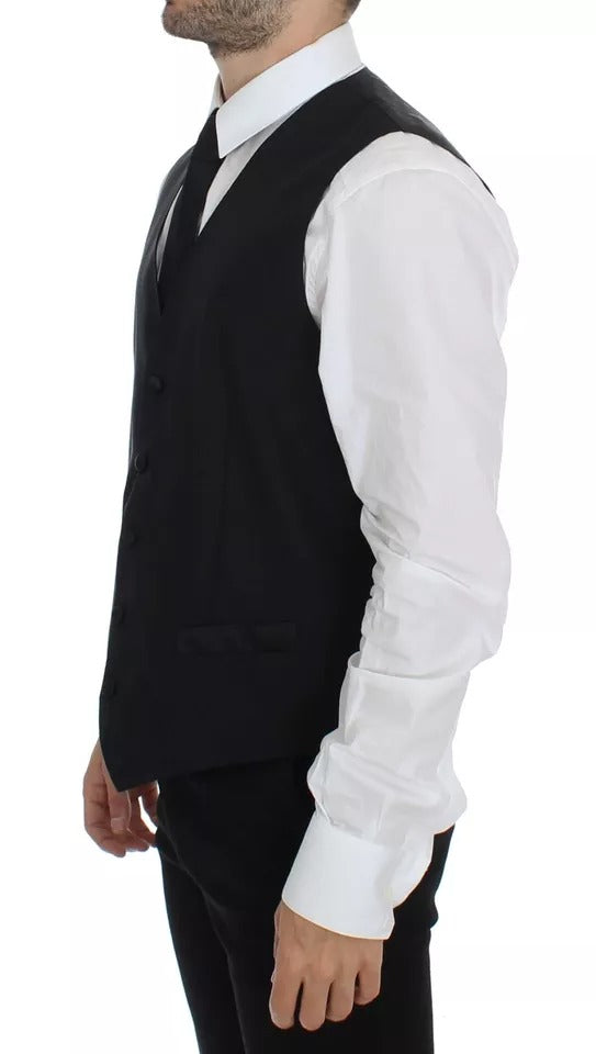Dolce & Gabbana Black Wool-Silk Dress Gilet Jacket Vest