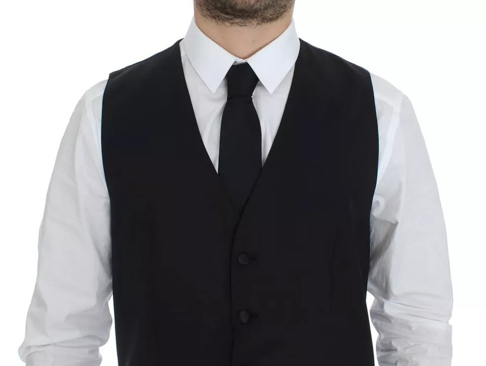 Dolce & Gabbana Black Wool-Silk Dress Gilet Jacket Vest