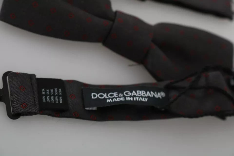 Dolce & Gabbana Grey Polka Dot Silk Bow Tie with Adjustable Neck