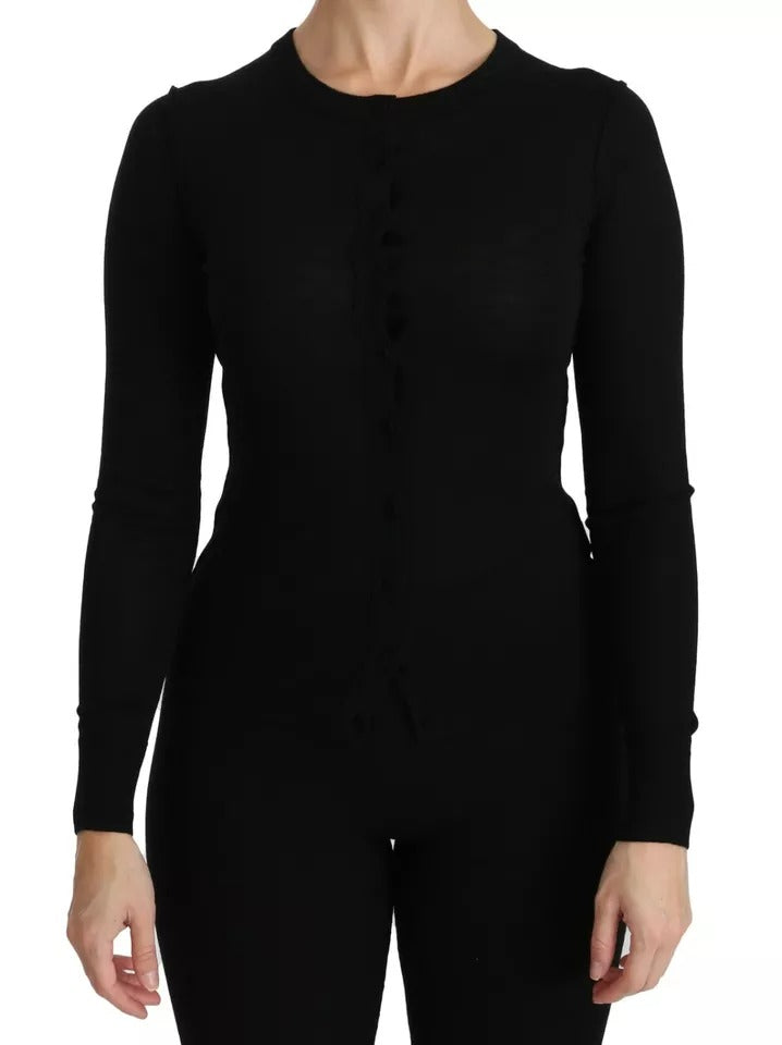 Dolce & Gabbana Schwarzes langärmeliges Oberteil aus Schurwolle Bluse Top