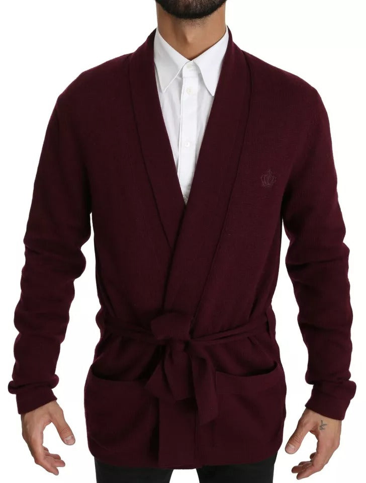 Dolce & Gabbana Burgundy Cashmere Crown Cardigan Sweater