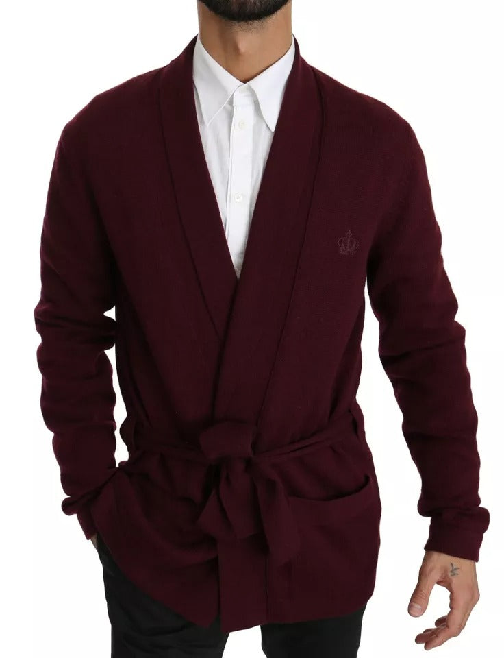 Dolce & Gabbana Burgundy Cashmere Crown Cardigan Sweater