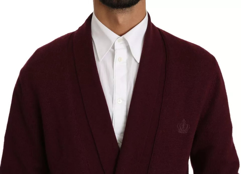 Dolce & Gabbana Burgundy Cashmere Crown Cardigan Sweater