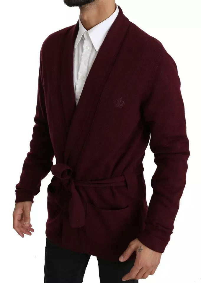 Dolce & Gabbana Burgundy Cashmere Crown Cardigan Sweater