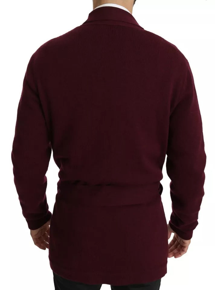 Dolce & Gabbana Burgundy Cashmere Crown Cardigan Sweater