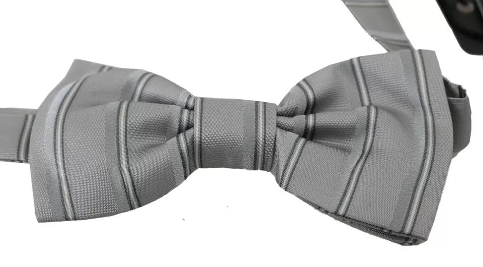 Dolce & Gabbana Light Grey Lined Adjustable Bow Tie