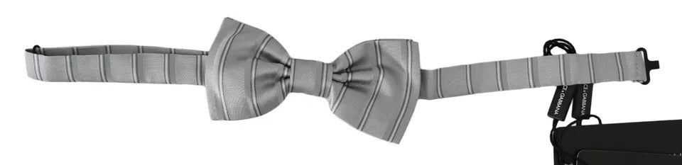 Dolce & Gabbana Light Grey Lined Adjustable Bow Tie