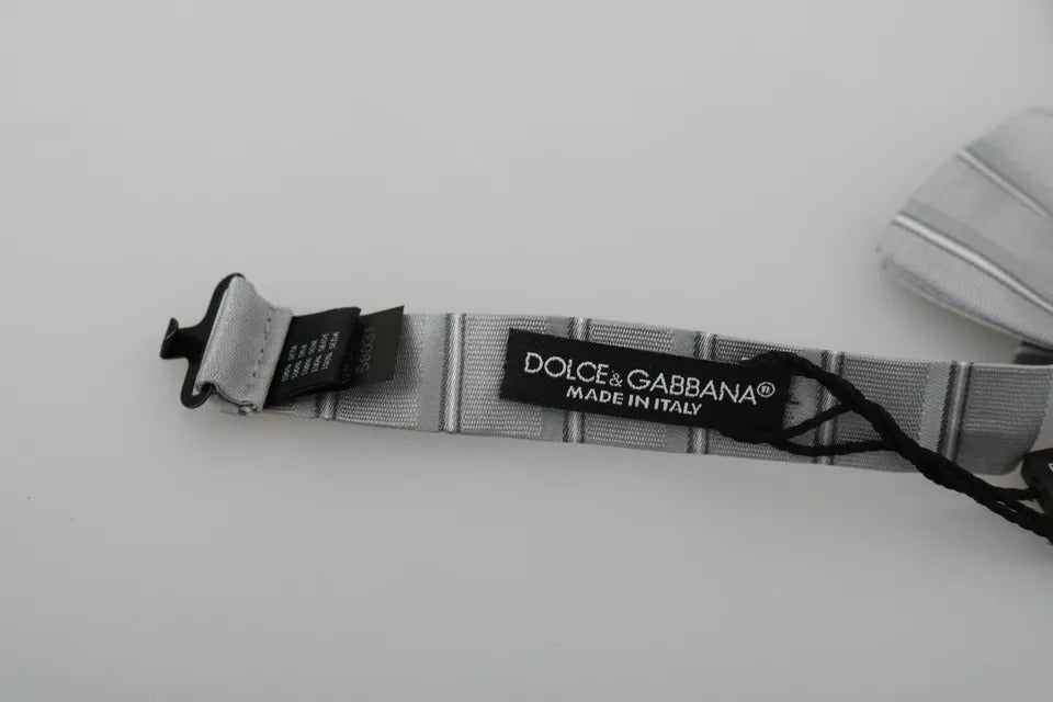 Dolce & Gabbana Light Grey Lined Adjustable Bow Tie