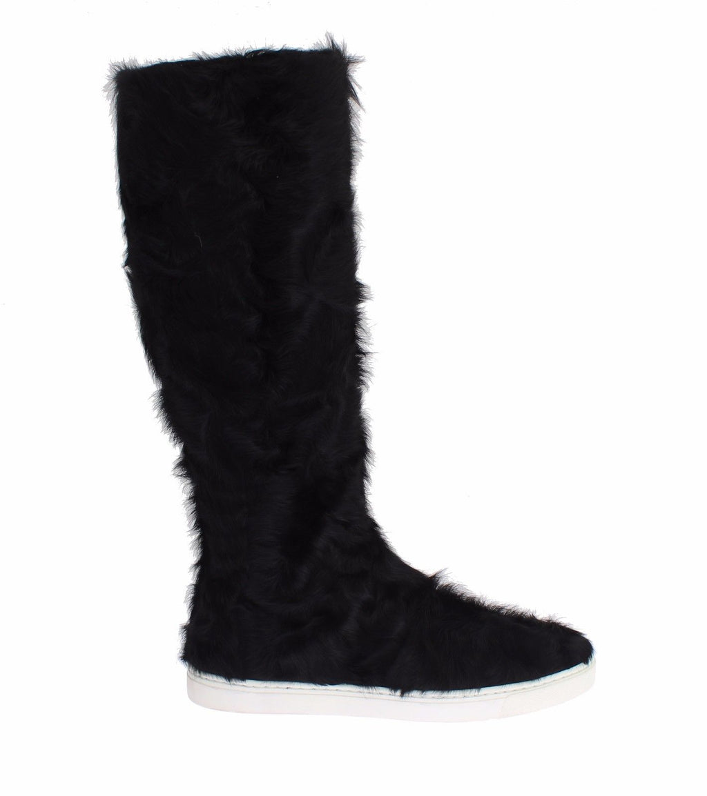 Dolce & Gabbana Schwarze Xiangao Lammfell-Lederstiefel