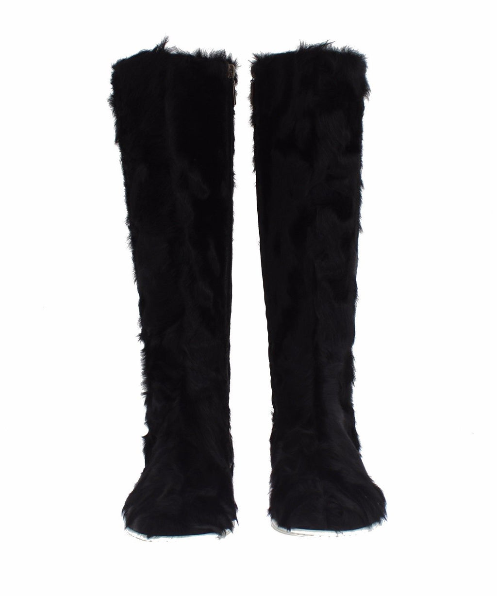 Dolce & Gabbana Schwarze Xiangao Lammfell-Lederstiefel