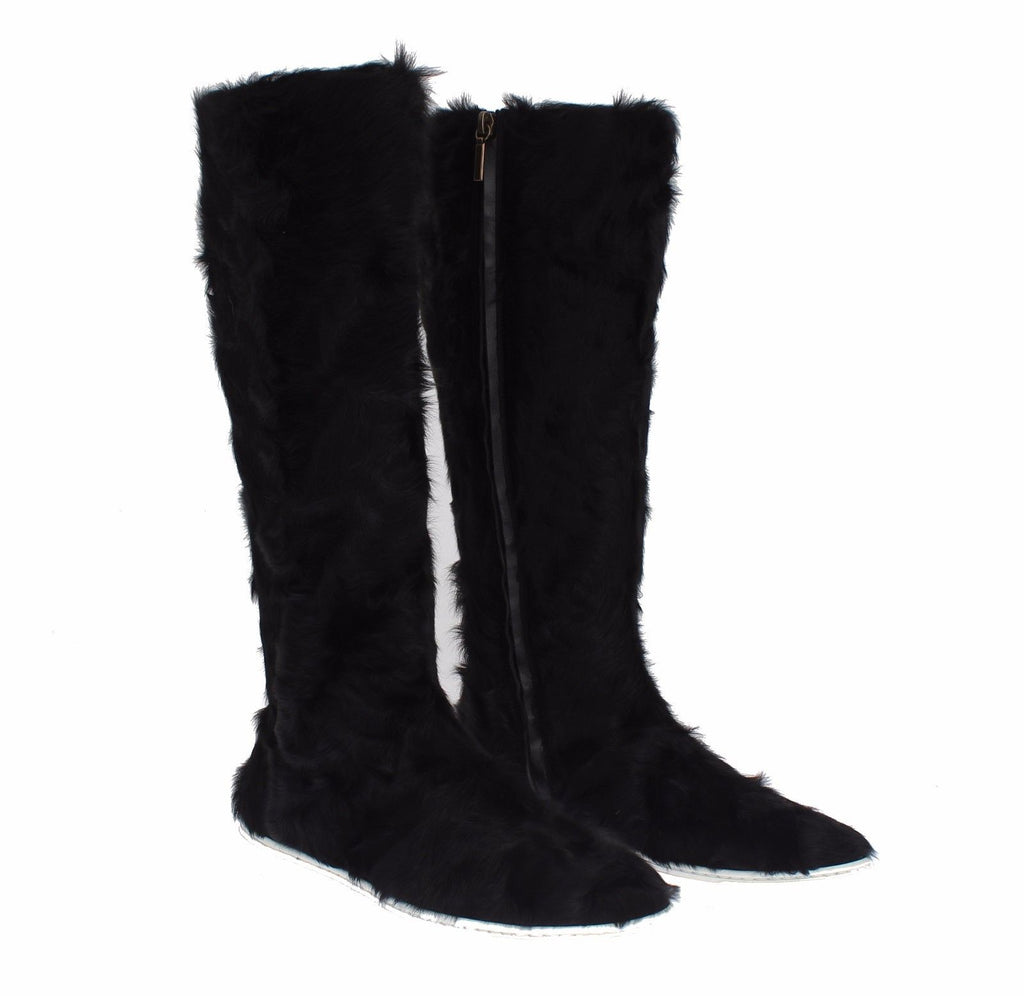 Dolce & Gabbana Schwarze Xiangao Lammfell-Lederstiefel