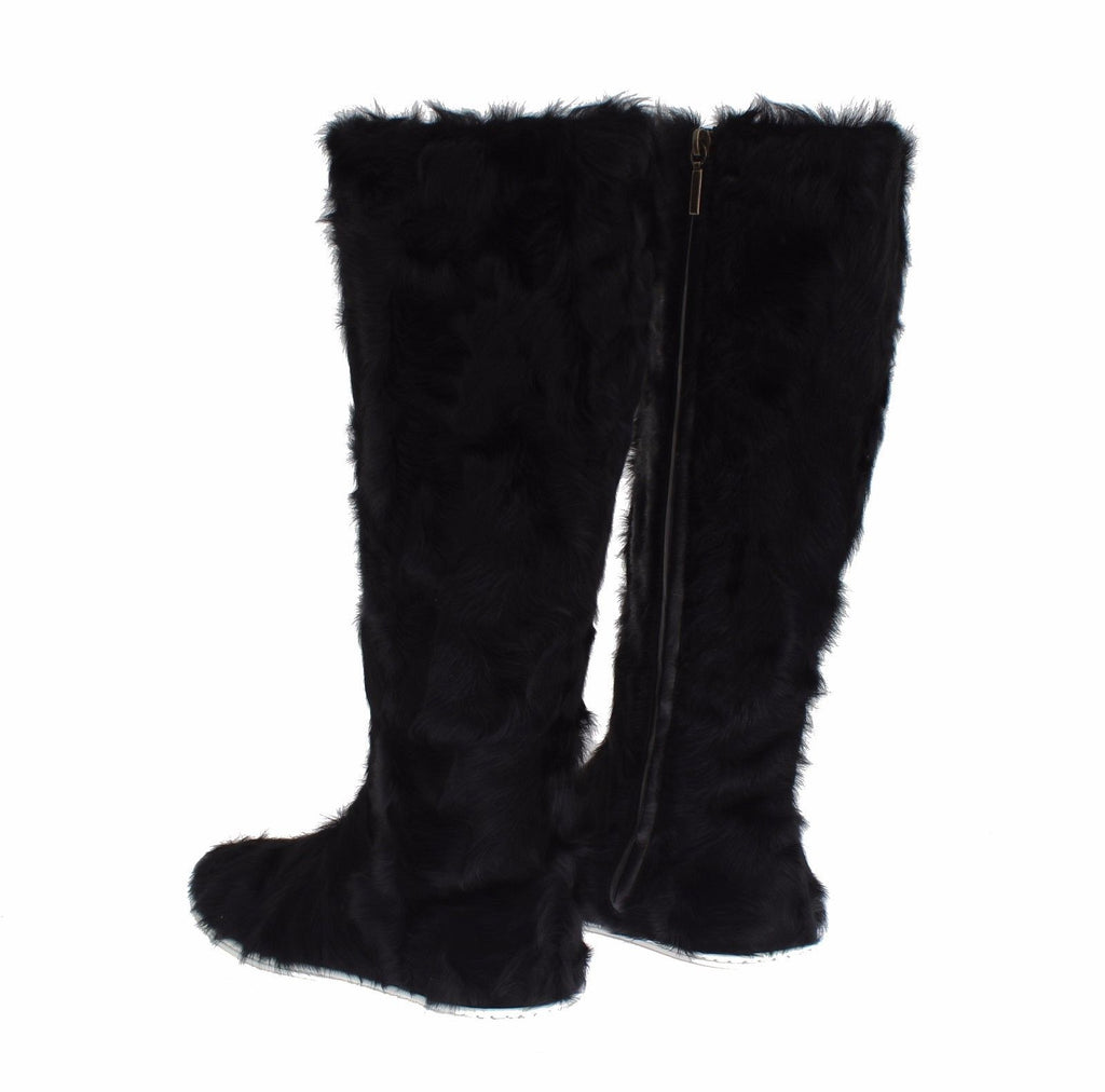 Dolce & Gabbana Schwarze Xiangao Lammfell-Lederstiefel