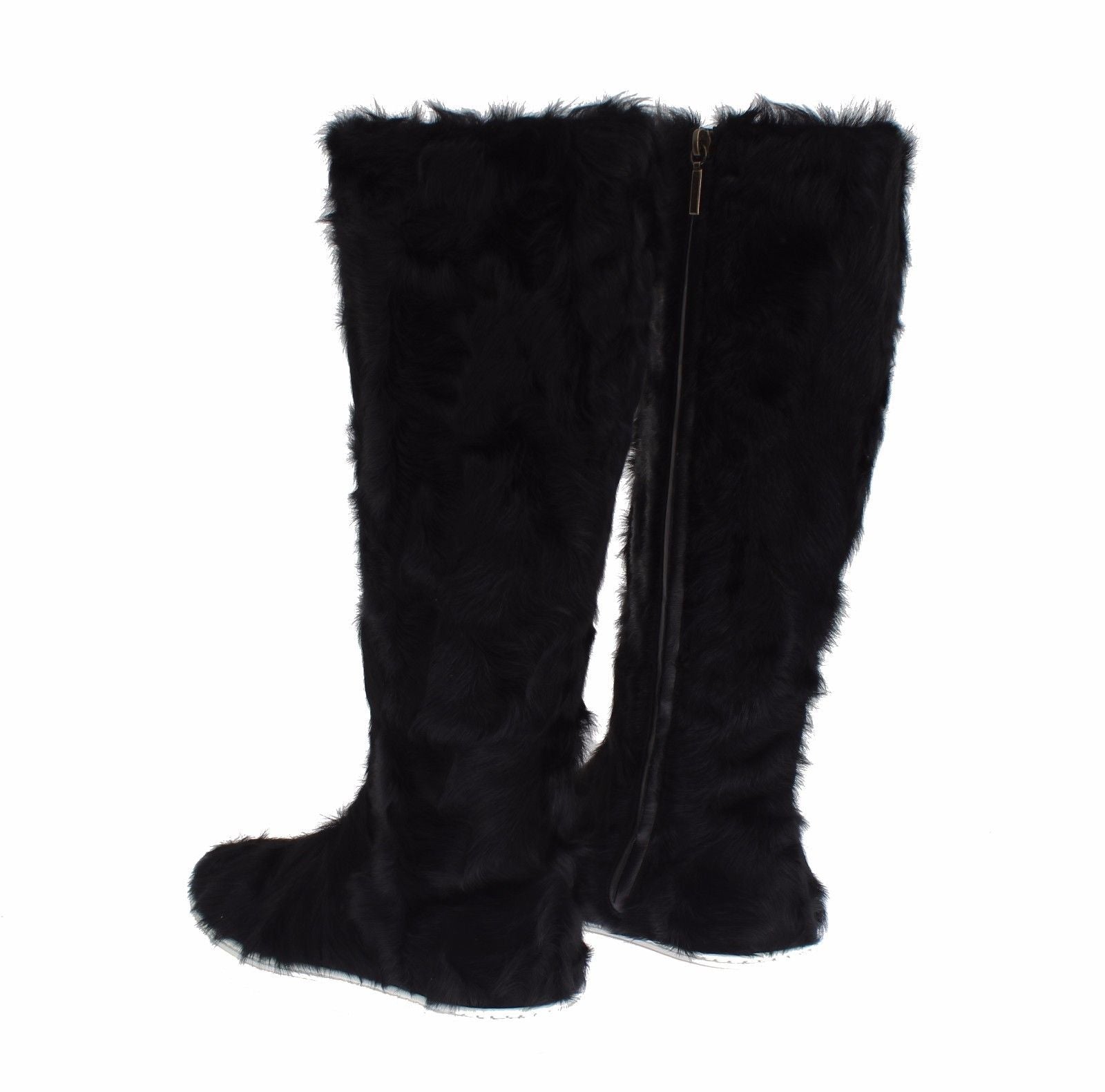 Dolce & Gabbana Schwarze Xiangao Lammfell-Lederstiefel
